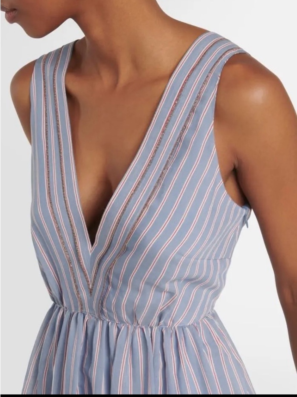 $3895 BRUNELLO CUCINELLI STRIPED COTTON/SILK MAXI DRESS WITH MONILI DETAIL S - Picture 3 of 9